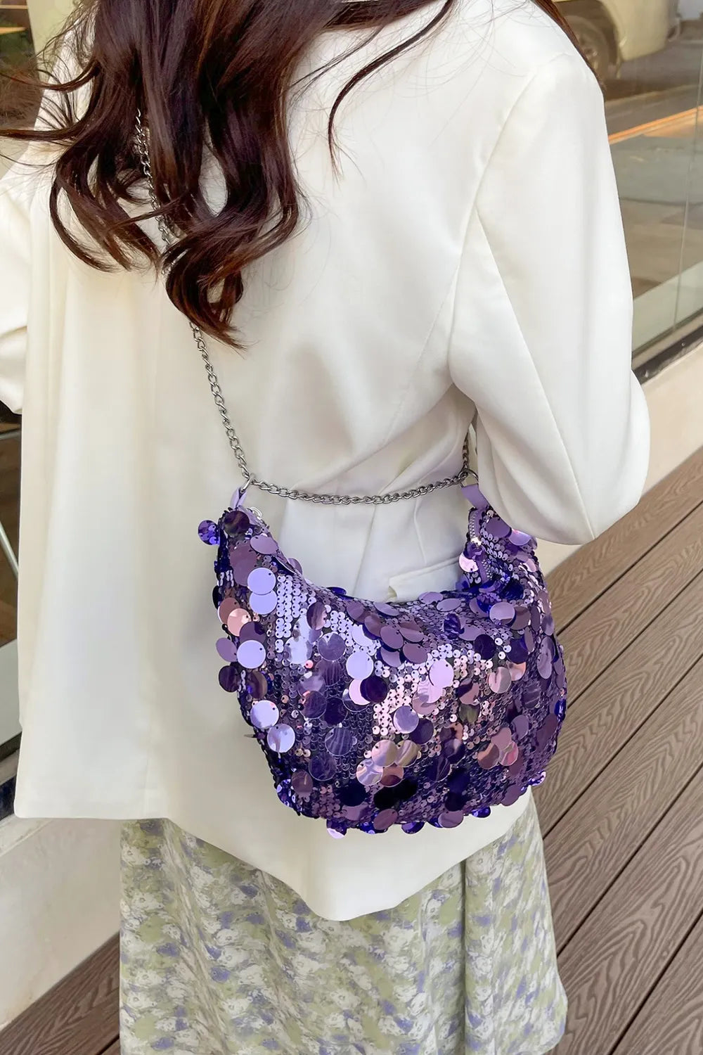 Sequin Chain Crossbody Bag - Adjustable & Stylish - rnwayfashionistacom