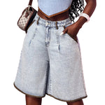 Wide Leg Denim Bermuda Shorts