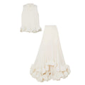 Stand Collar Sleeveless Tops High Waist Irregular Ruffles Skirts - runwayfashionista.com