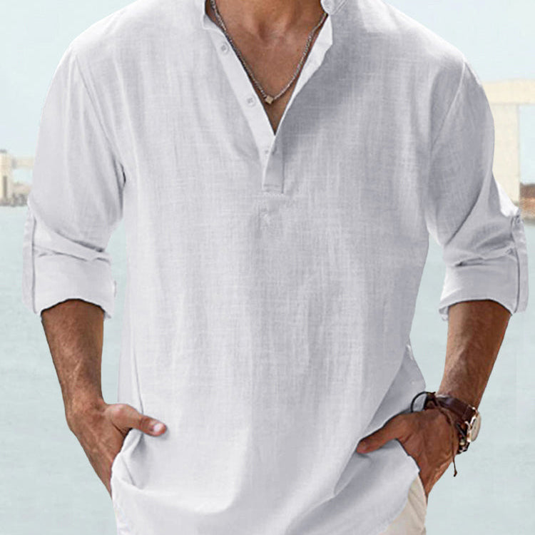 Casual Cotton Linen Shirt - hite