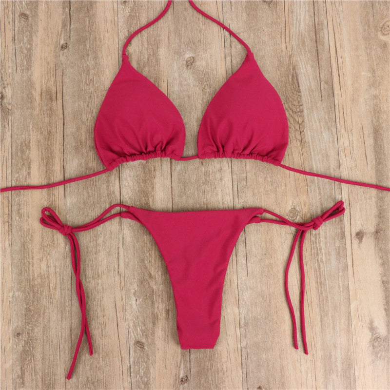 2pcs Halterneck Lace-up Bikini