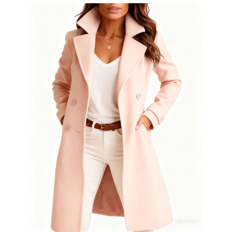 Single-breasted Mid-length Coat With Pockets - pink