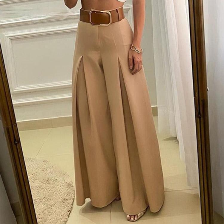 Vintage High Waist Folded Wide Leg Pants - runwayfashionista.com