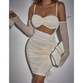 Mesh long sleeved camisole dress with pleated hollow out design