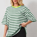 Casual Striped Quarter Sleeve T - Shirt - runwayfashionista.com