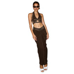 Coffee Halter Cut-Out Top & Maxi Skirt Set