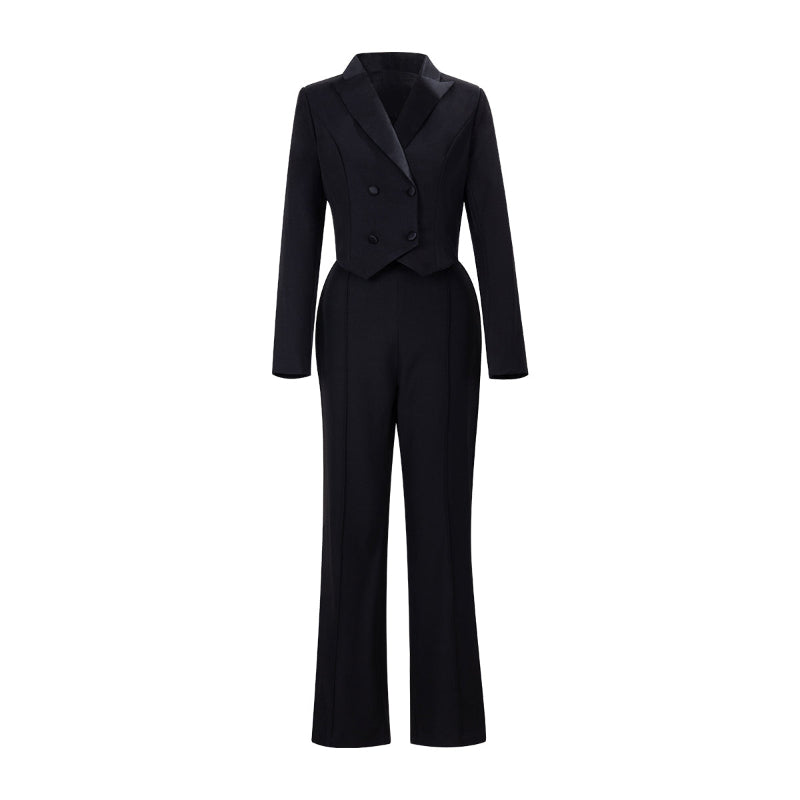 Black Backless Beaded Cropped Blazer & High Waist Pants Set