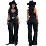 Lace-Up Halter Fringe Wide-Leg Jumpsuit
