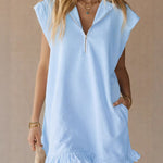 V-Neck Sleeveless Mini Dress - light blue