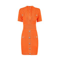 Knitted Short Sleeved V-neck Dress