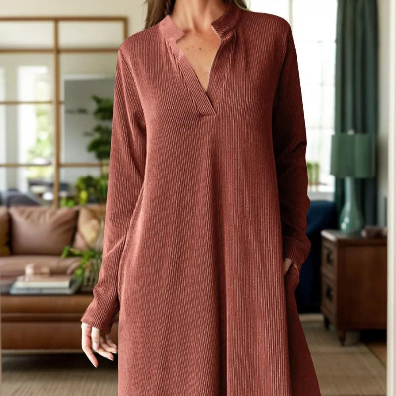 Notched long sleeve mini dress - runwayfashionista.com