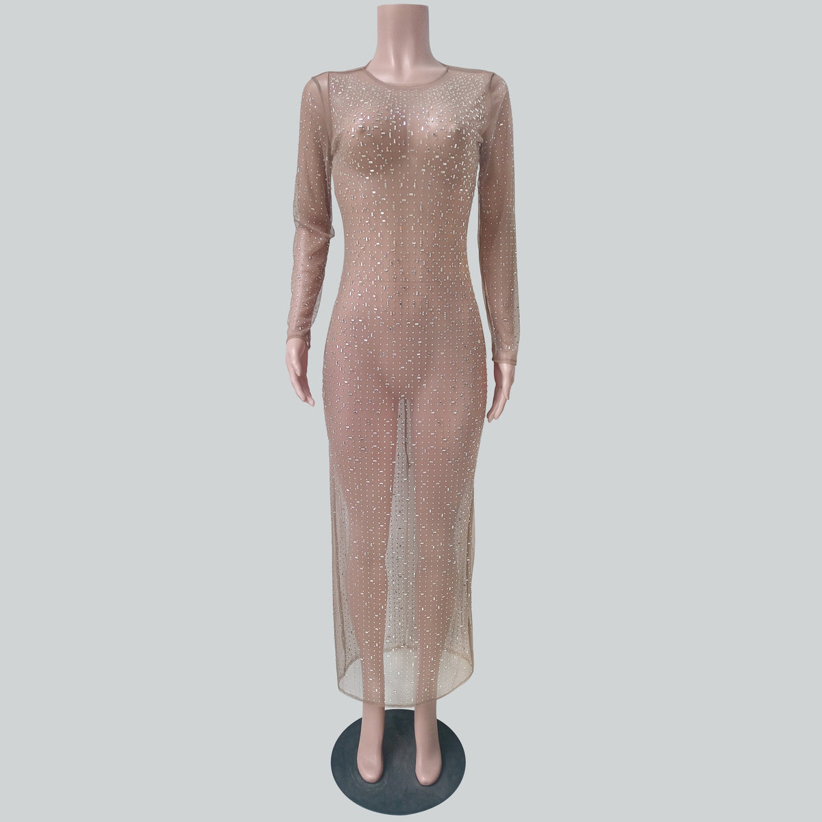 Cover up mesh long sleeved slit dress - runwayfashionista.com