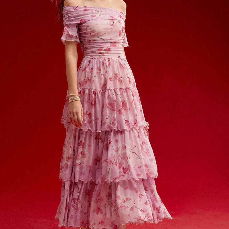Floral Off-the-Shoulder Tiered Maxi Dress