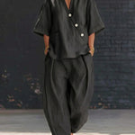 Loose-fit V-neck Top And High-waist Trousers - black