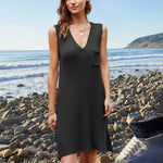 Pocketed Slit V-Neck Sleeveless Dress -runwayfashionista.com