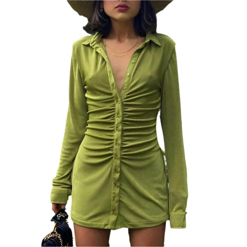 Ruched Long Sleeve Slim Mini Dress