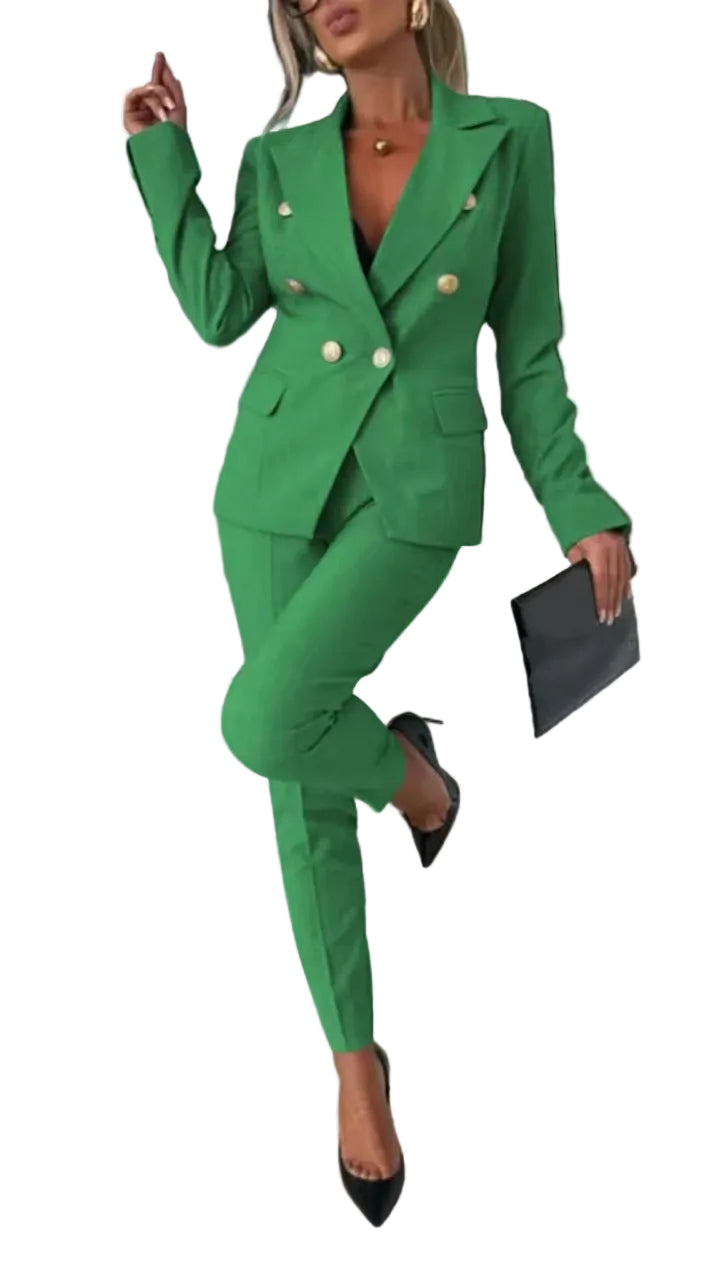Chic Slim Lapel Double-Breasted Suit -green