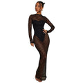 Lace Perspective Splicing Round Neck Tight Midi Dress