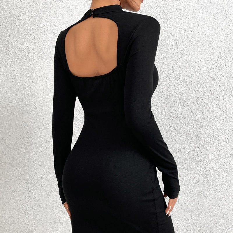 Slim Fit Long Sleeved Hollow Out Dress