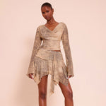 Snake Print Long Sleeve Top & Asymmetric Mini Skirt Set