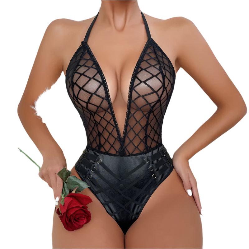 Deep V Perspective Backless Lingerie Set