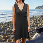 Pocketed Slit V-Neck Sleeveless Dress -runwayfashionista.com