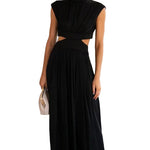 High Neck Side Cut-Out Pleated Midi Dress - back