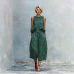 Round Neck Sleeveless Top And Loose Wide-leg Pants - green