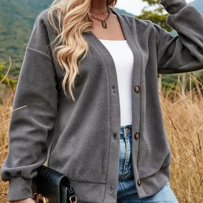 V-Neck Dropped Shoulder Jacket - runwafashionista.com