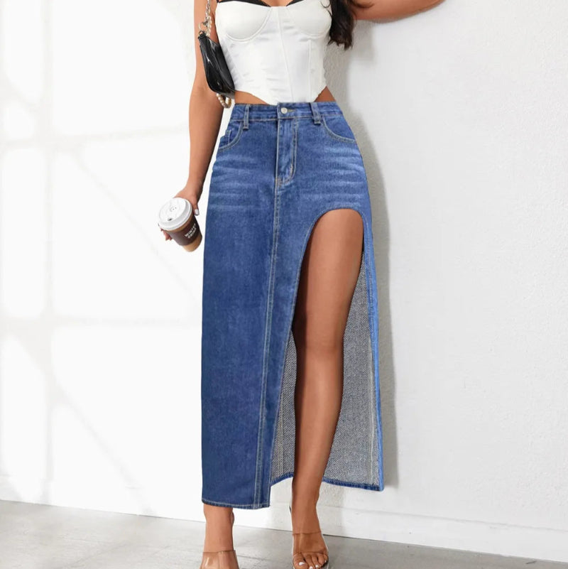 High Rise Slit Denim Skirt