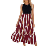 Sleeveless Wavy Stripe Tiered Midi Dress - wine red
