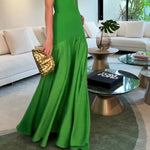Green Tube Top With Satin Patchwork Evening Maxi Dress