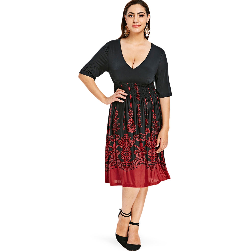 Bold Curves: The Shirred Graphic Plus-Size Dress