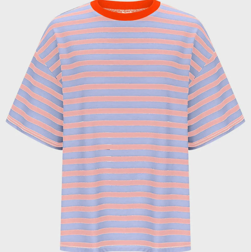 Casual Striped Quarter Sleeve T - Shirt - runwayfashionista.com
