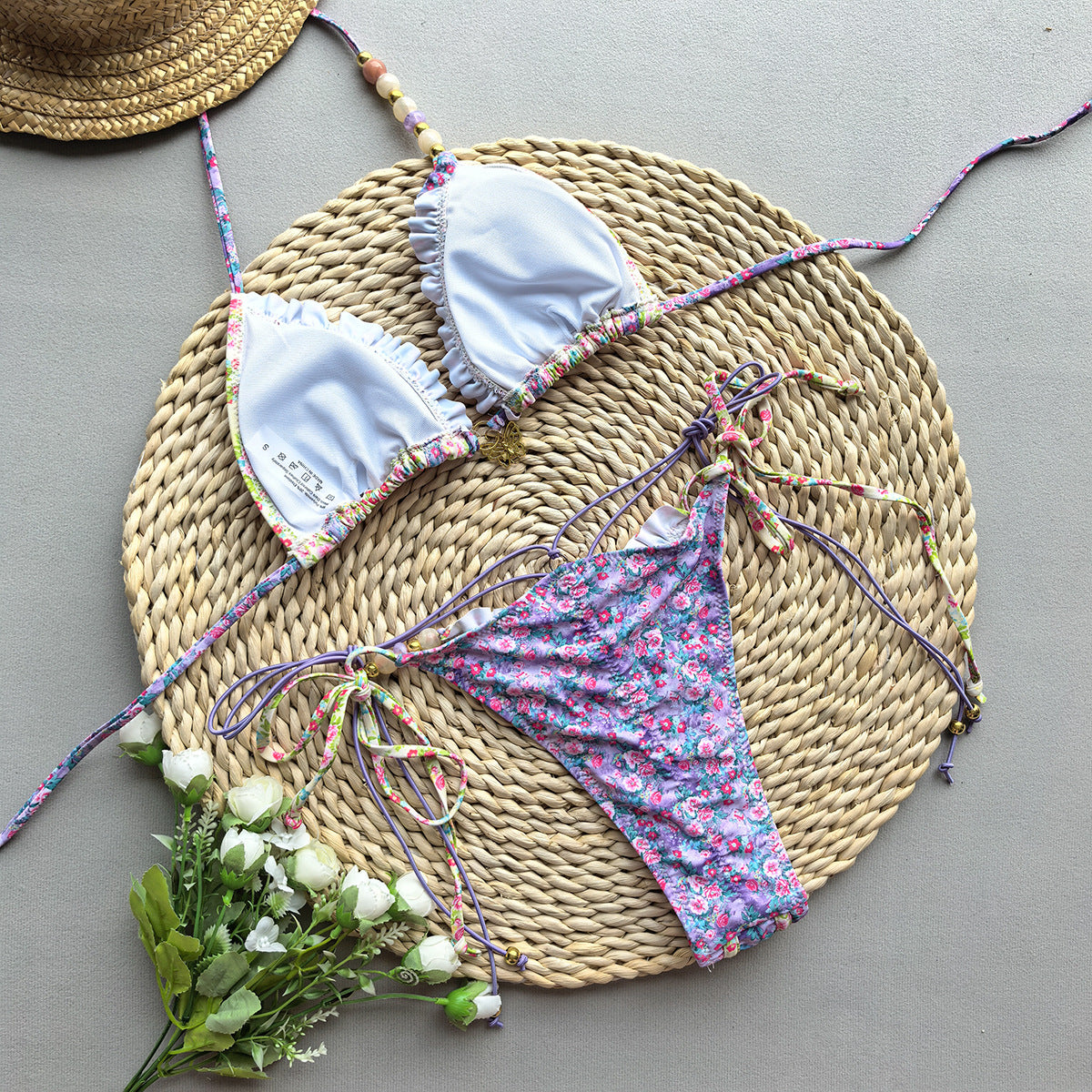 Stylish Bikini with Ties and Splicing