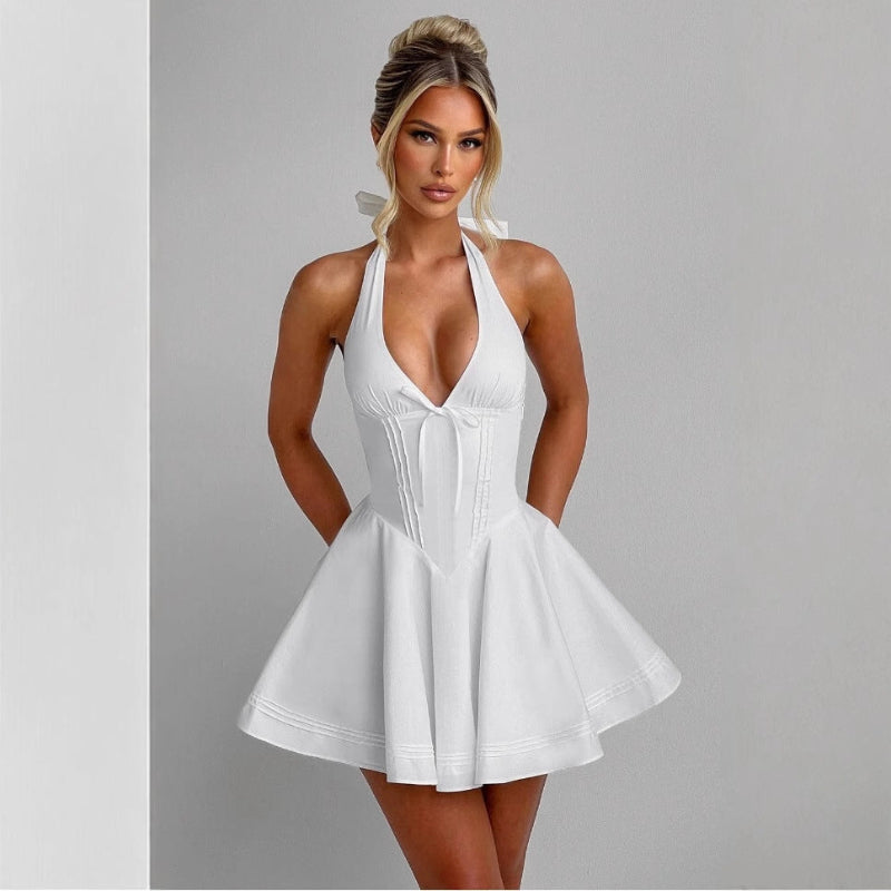 Deep V-neck Chic Back strap Mini Dress