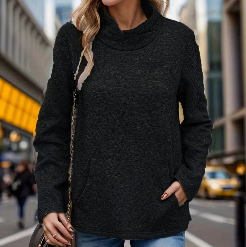 Pocketed Turtleneck Long Sleeve Sweatshirt -runwayfashionista.com
