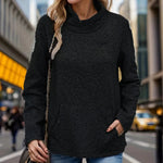Pocketed Turtleneck Long Sleeve Sweatshirt -runwayfashionista.com
