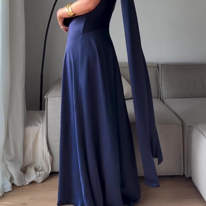 Royal Blue Satin Sleeveless Maxi Dress