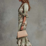 Floral V-Neck Ruched High-Low Midi Dress - Olive green