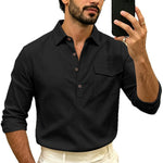 Men's Linen Blend Half-Button Shirt - black