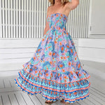 Multi-layer Ruffle Tiered Strapless Maxi Dress - violet