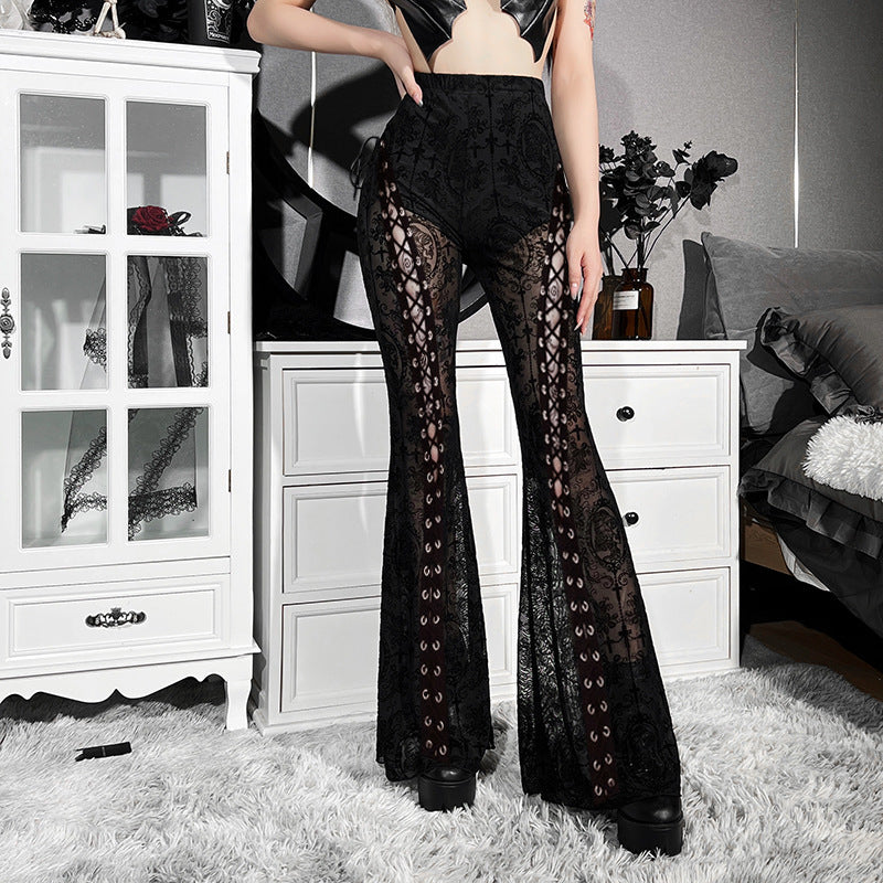Mesh Flared Pants: Daring Straps & Sheer Style