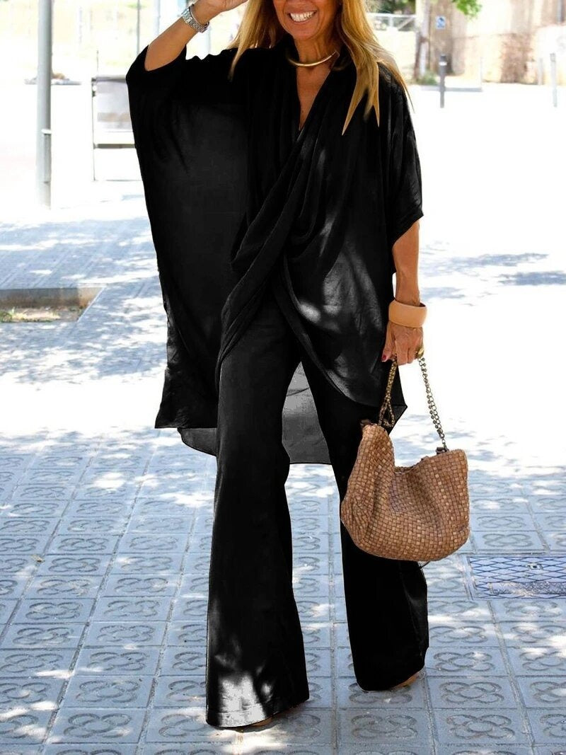 Batsleeve top + wide leg trousers - runwayfashionista.com