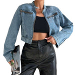 Cropped Denim Moto Jacket