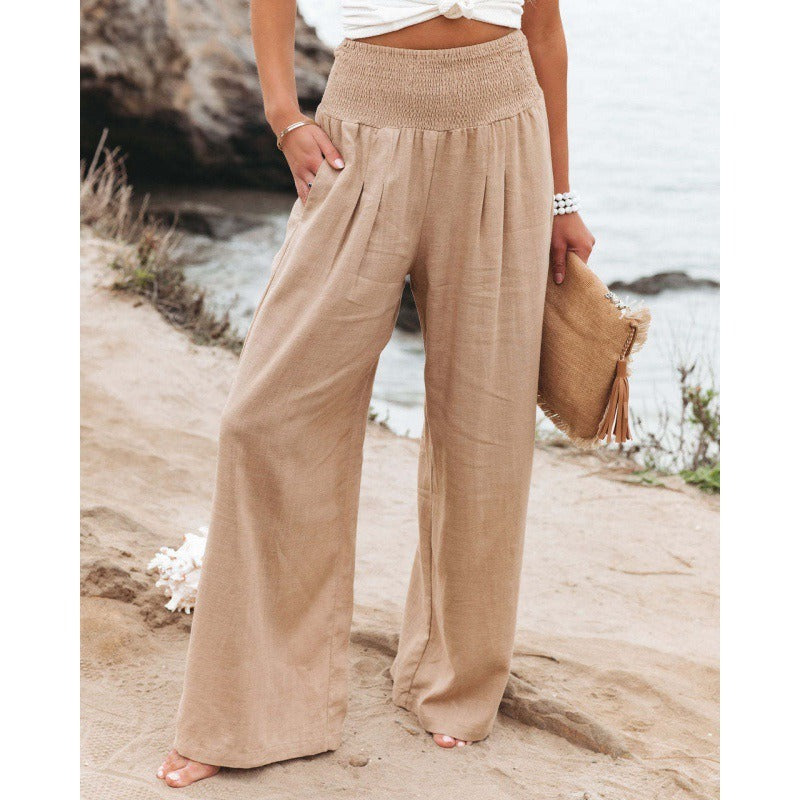 Elegant Wide-Leg Loose Cotton Linen Trousers