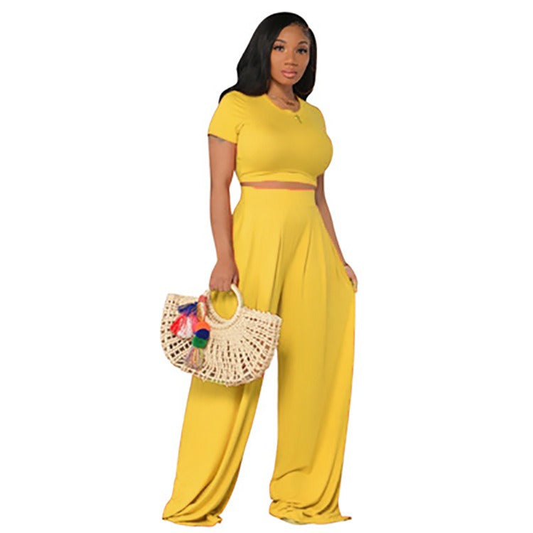 Casual Wide Leg Two Piece Set - runwayfashionista.com