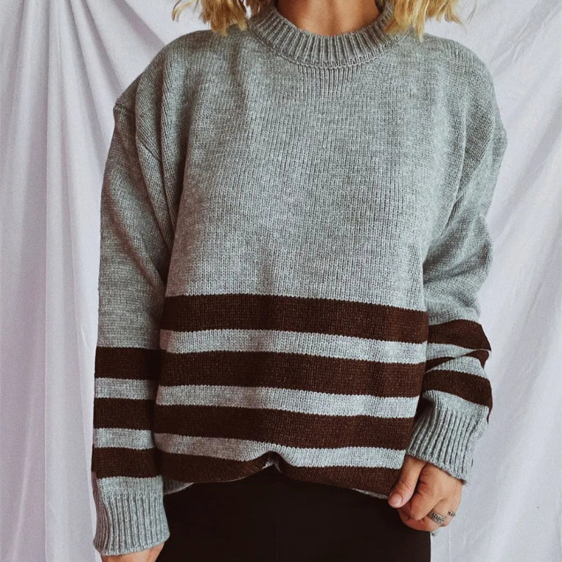 Striped Dropped Shoulder Long Sleeve Sweater - runwayfashionista.com