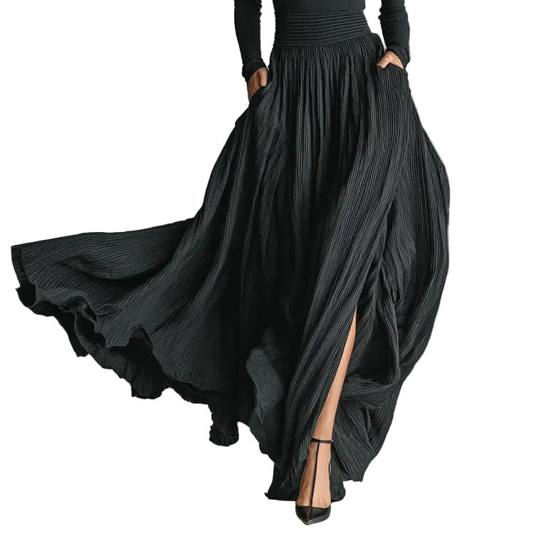 French Vintage Style Midi Skirt - black