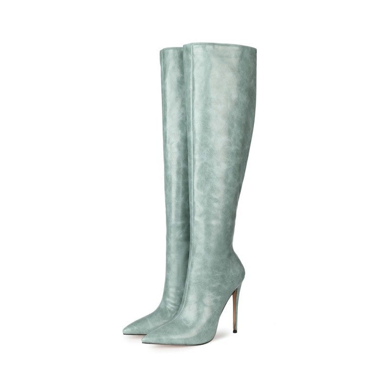 High Heels Round Toe Back Zipper Boots - runwayfashionista.com